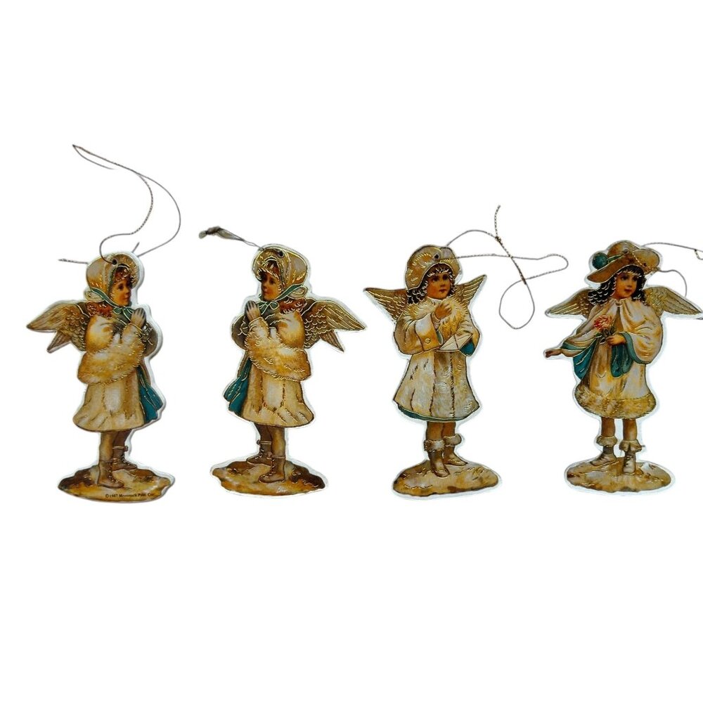 Set Of 4 Vintage Merrimack Publishing Co. Angel Ornaments 1981